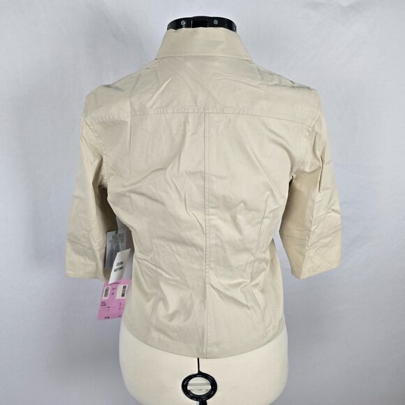 Classiques Entier Women's L Petite Beige Tan Button Down 3/4 Sleeve Collar NWT - Picture 2 of 16